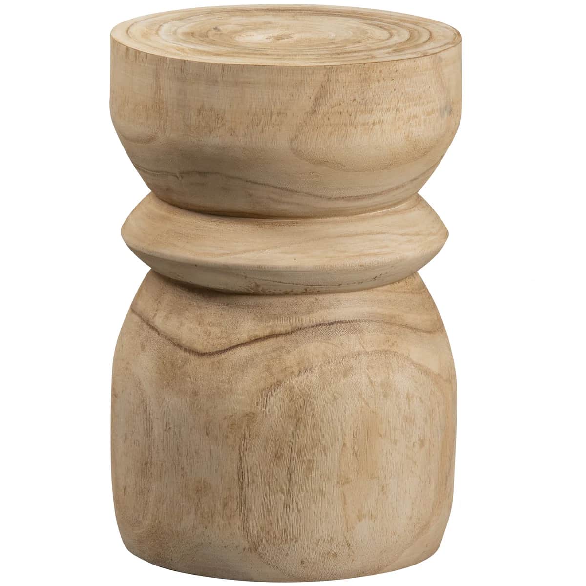 A wooden stool with a turned, hourglass-like silhouette. The top surface is flat and circular, with… — 3D model