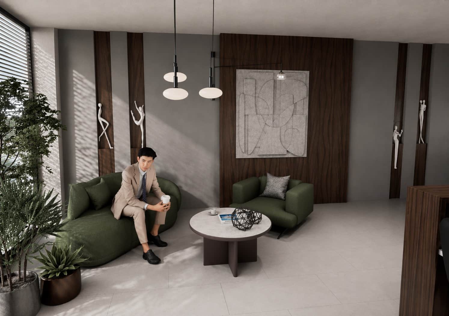 A modern, organically shaped sofa with rounded edges and a low profile. It is upholstered in a textu… — free GLTF 3D model