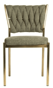 A side chair with a metal frame and upholstered seat and back. The backrest features a tufted, diamo… — free GLTF 3D model