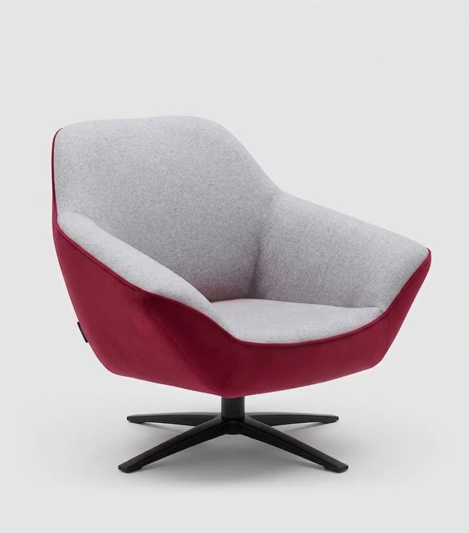 An upholstered lounge chair with a two-tone textile finish and a black four-star swivel base, designed for modern interiors. — 3D model