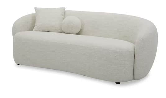 A contemporary, fully upholstered sofa featuring a distinct curved profile, covered in a textured bo… — 3D model