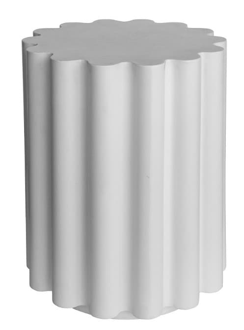 A cylindrical end table with a fluted or ribbed vertical surface and a scalloped top edge. The piece has a solid construction and appears to be a decorative accent piece or functional side table. — 3D model