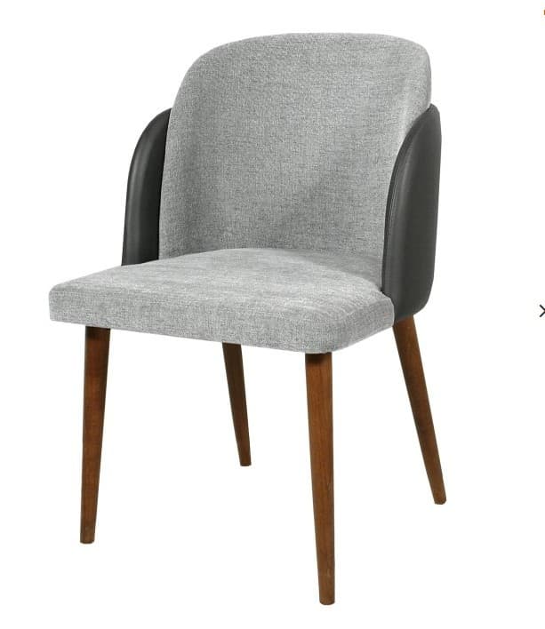 A modern chair with a fabric upholstered seat and back, and dark side panels. It features four tapered wooden legs. — 3D model