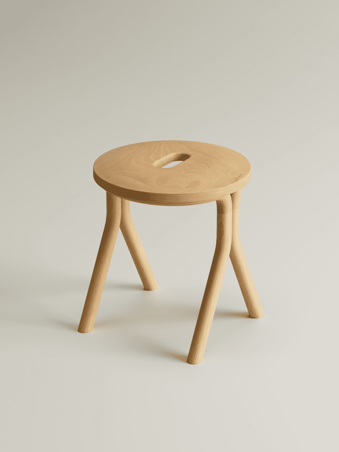 A modern stool crafted from light-toned natural wood, featuring a circular seat with an integrated e… — free SKP 3D model