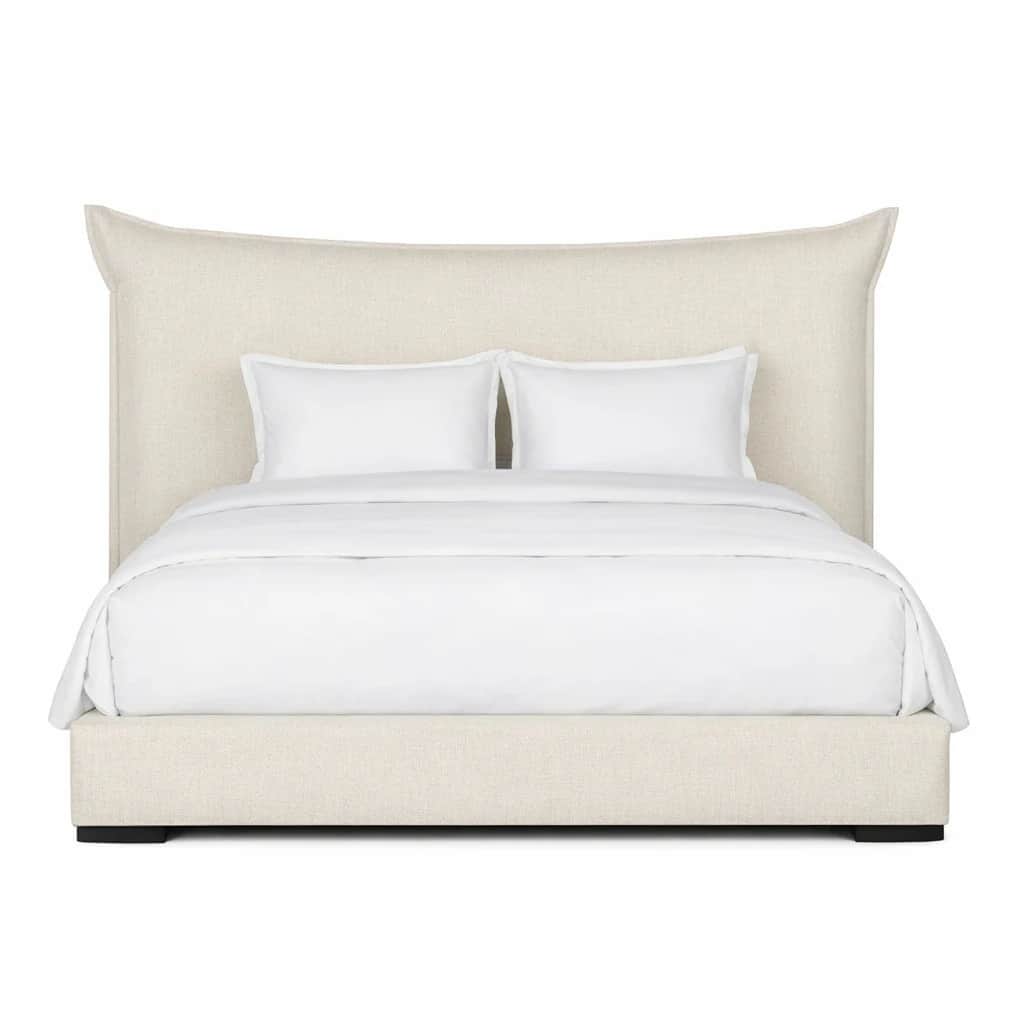 A fully upholstered bed frame with a tall, winged headboard. The headboard features a gentle curve a… — free OBJ 3D model