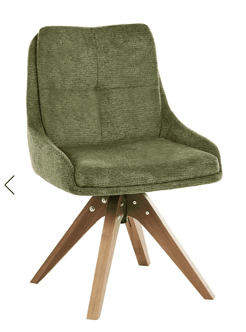 An upholstered accent chair featuring a swivel function and a splayed wooden base. The chair's bucke… — 3D model