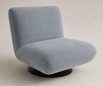 A contemporary armless swivel lounge chair upholstered in a light blue-gray fabric, featuring a low… — 3D model