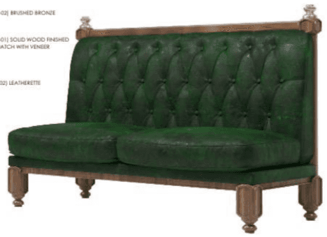 A two-seater upholstered bench featuring a dark green tufted back and seat cushions, set within an o… — 3D model