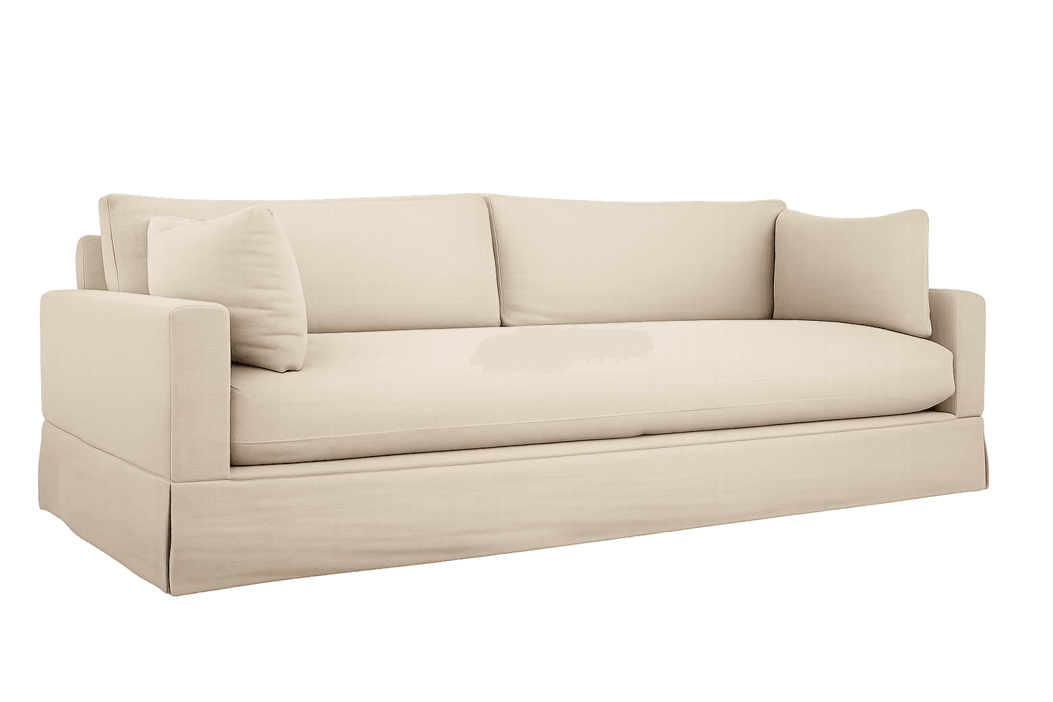 A fully upholstered sofa with a skirted base. It features a three-cushion seat and a two-back cushio… — 3D model