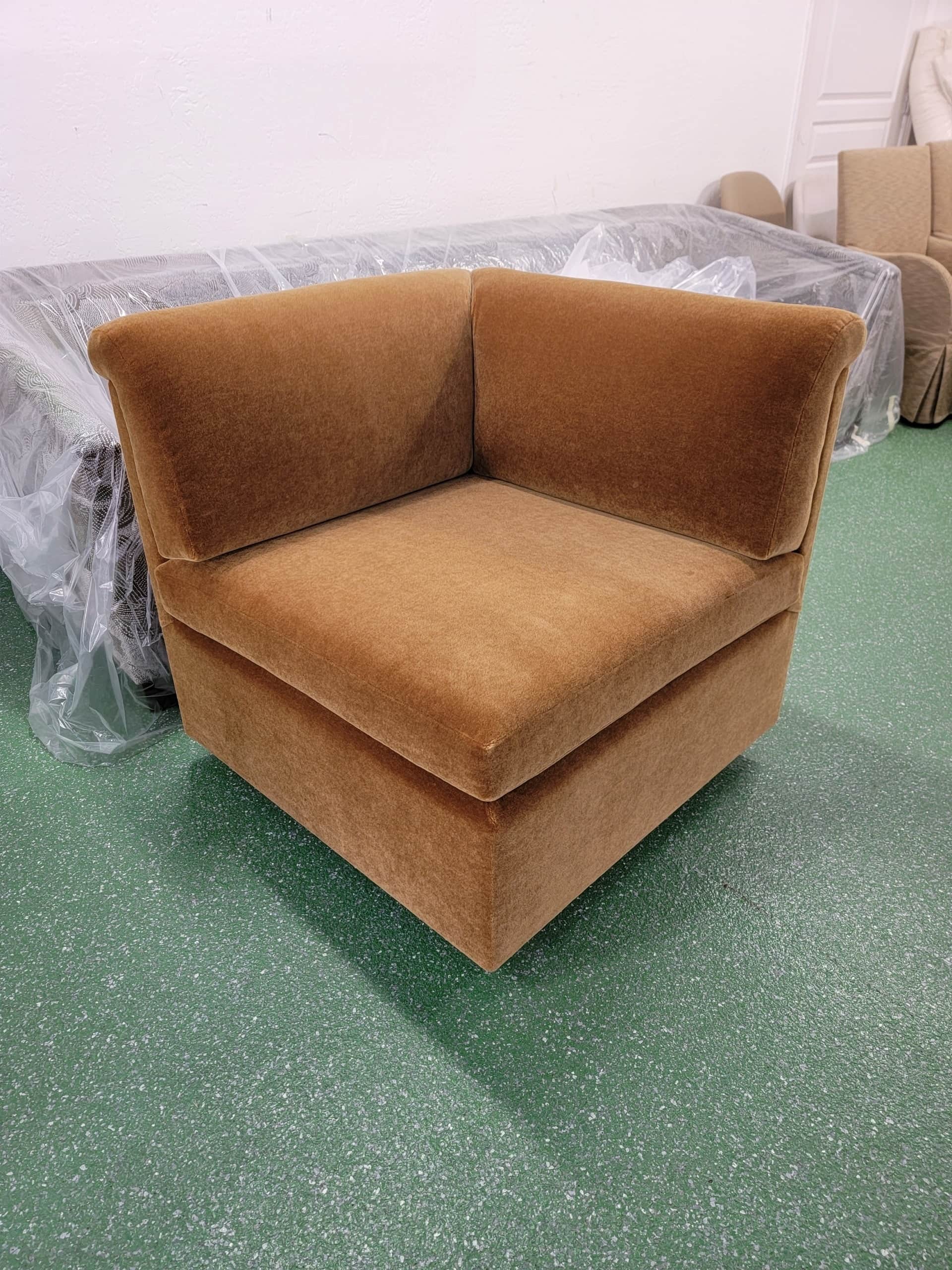 An upholstered corner module for a sectional sofa, featuring a low profile and plush fabric, designe… — free GLB 3D model