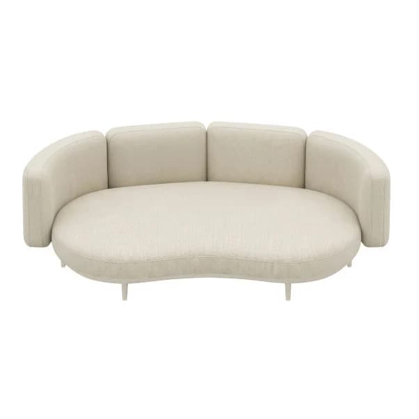 An organic-shaped, contemporary modular sofa upholstered in textured cream fabric, featuring a kidney-bean footprint and a segmented, curved backrest with integrated arms, supported by slim tapered legs. — 3D model