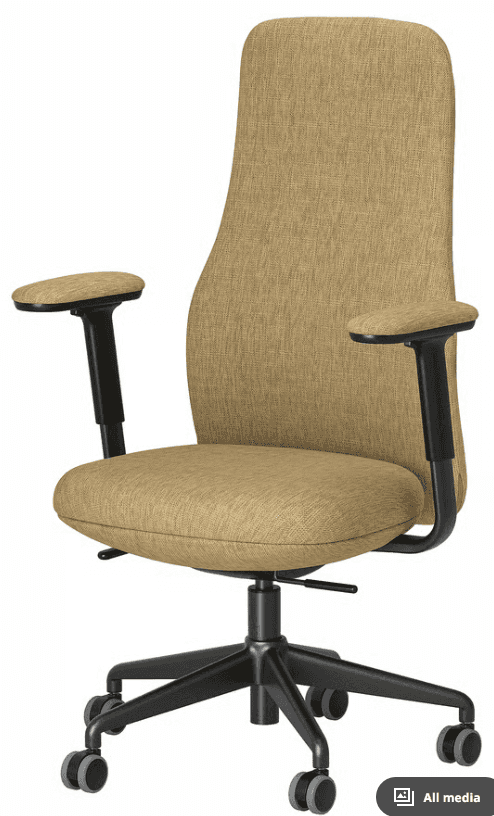 A modern ergonomic office chair featuring a high backrest and seat, both upholstered in a textured b… — 3D model