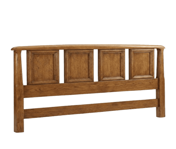 A wooden headboard with a curved top rail and four rectangular recessed panels. The headboard featur… — 3D model