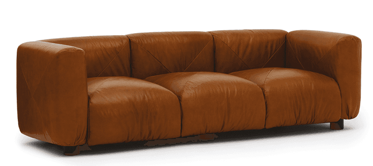 A contemporary three-seater sofa with a curved silhouette, upholstered in brown leather. The sofa fe… — free OBJ 3D model