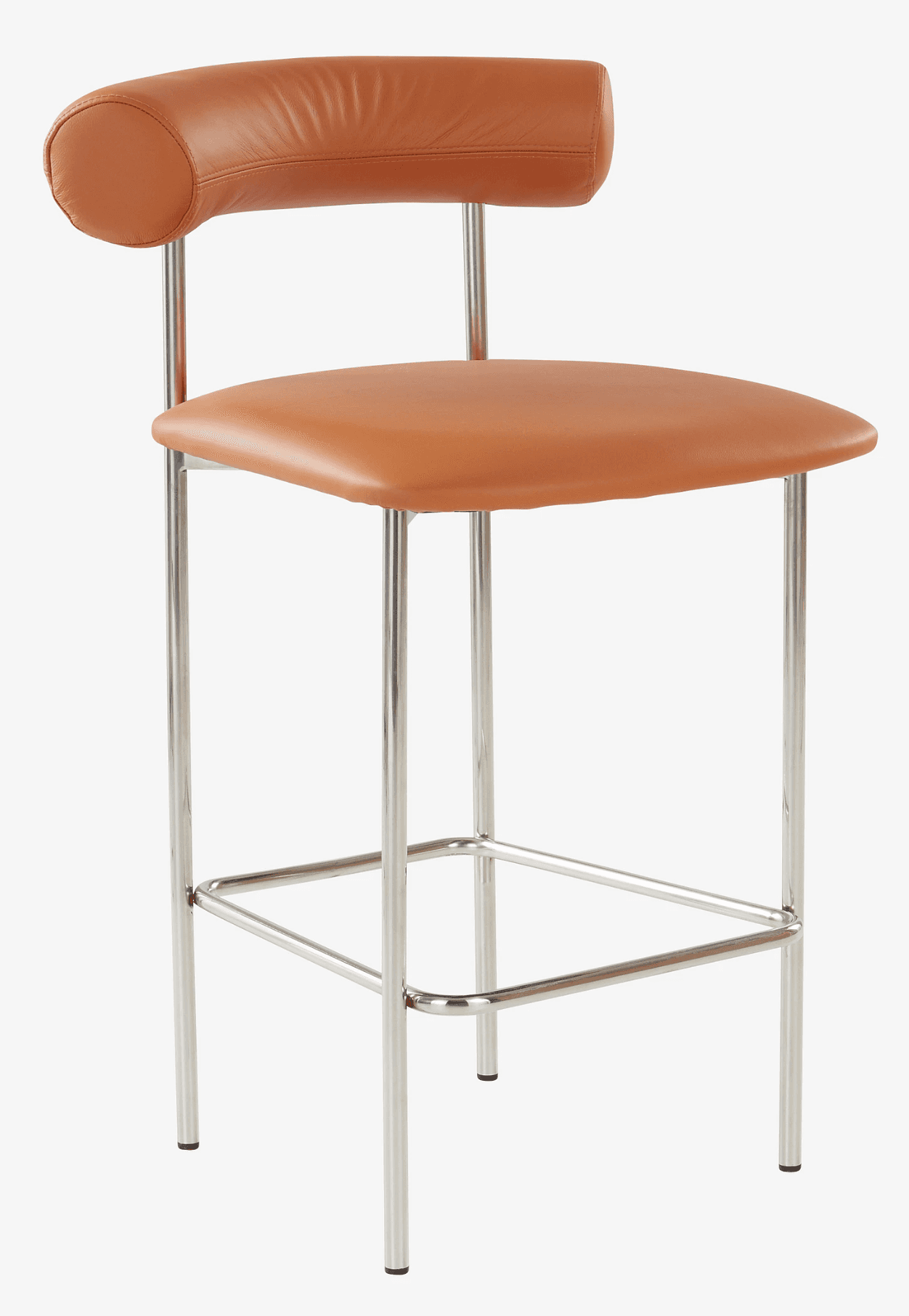 A modern bar stool featuring a square upholstered seat and a curved, cylindrical backrest, both cove… — 3D model