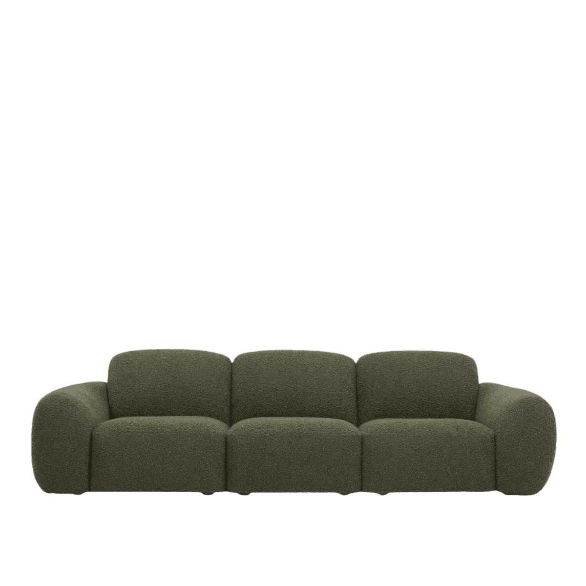 A three-seater sofa with a rounded, modular design. The upholstery has a textured, boucle-like appea… — 3D model