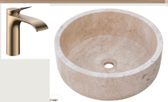 A round, light beige or cream-colored vessel sink crafted from natural travertine stone, featuring d… — 3D model