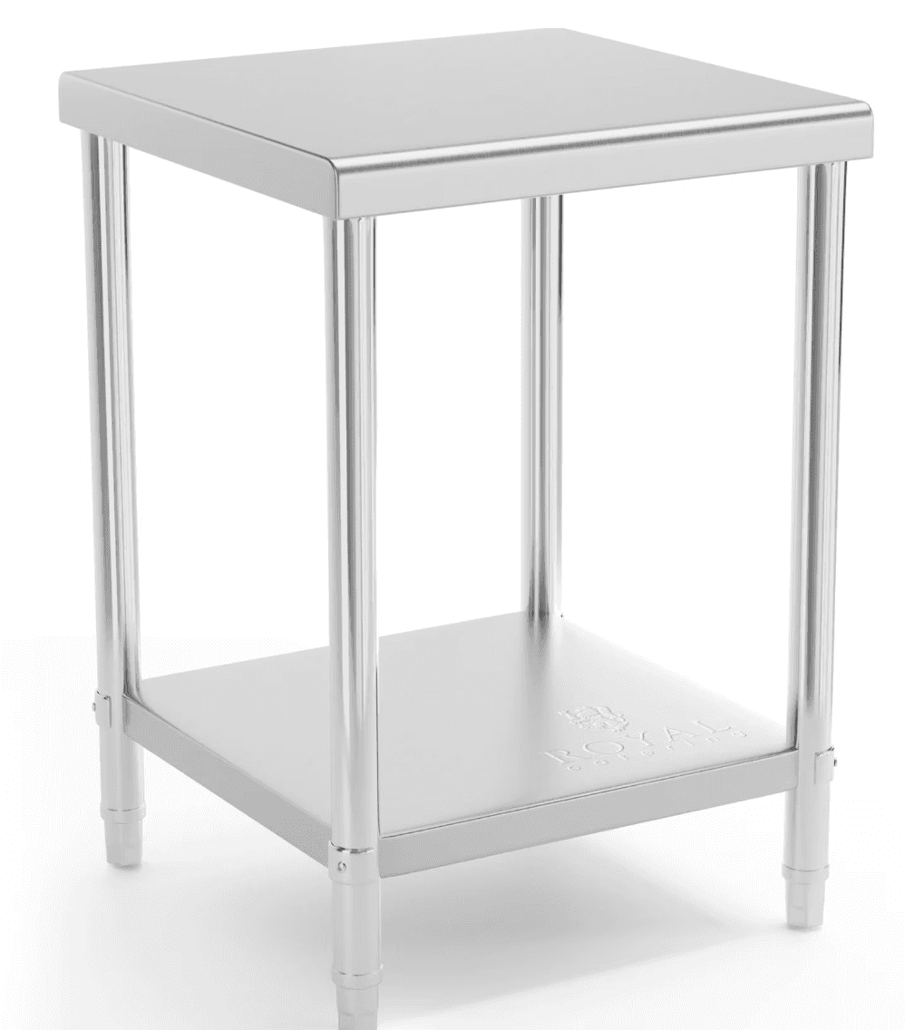A compact, square side table constructed entirely of brushed stainless steel. It features a flat top… — 3D model