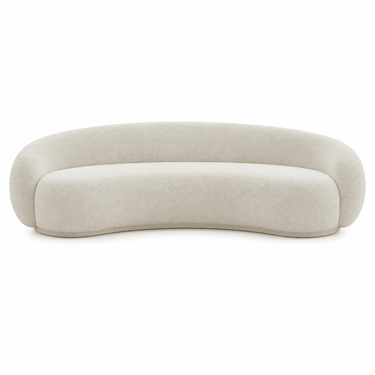 A contemporary curved sofa, upholstered entirely in a cream-colored boucle fabric. The design featur… — 3D model