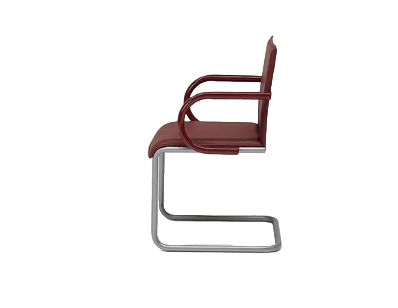 A modernist cantilever armchair featuring a continuous tubular metal frame and upholstered seat, back, and armrests in a deep red or burgundy color. The frame forms a C-shape, providing a slight spring to the seating experience. The design is clean and functional, characteristic of Bauhaus aesthetics. — 3D model