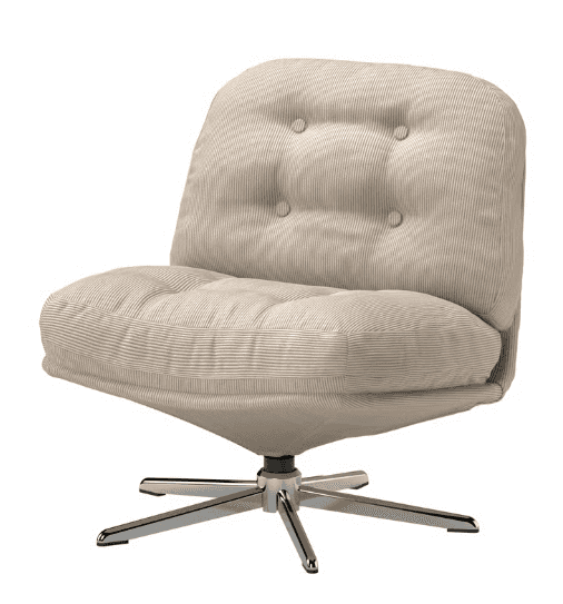 An armless swivel lounge chair featuring plush, button-tufted upholstery in a beige, finely ribbed c… — 3D model
