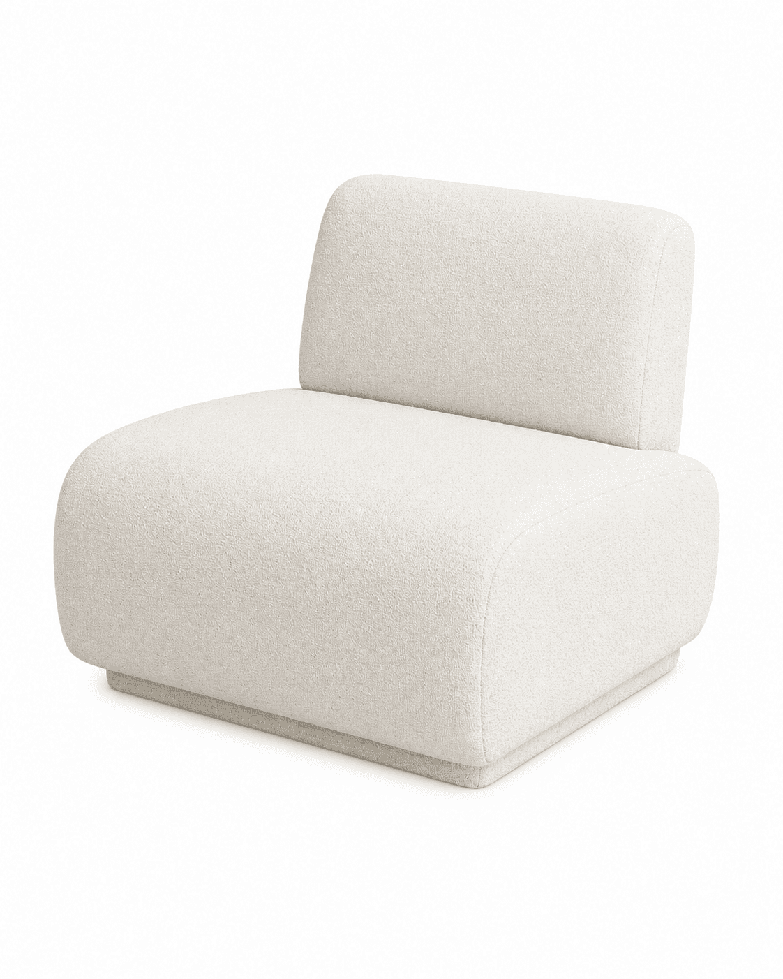 An armless contemporary lounge chair upholstered in a textured, off-white bouclé fabric. The design… — free OBJ 3D model