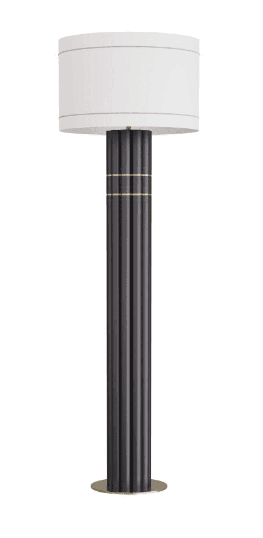 A modern floor lamp with a cylindrical, fluted dark grey column that flares slightly at the base. Th… — 3D model