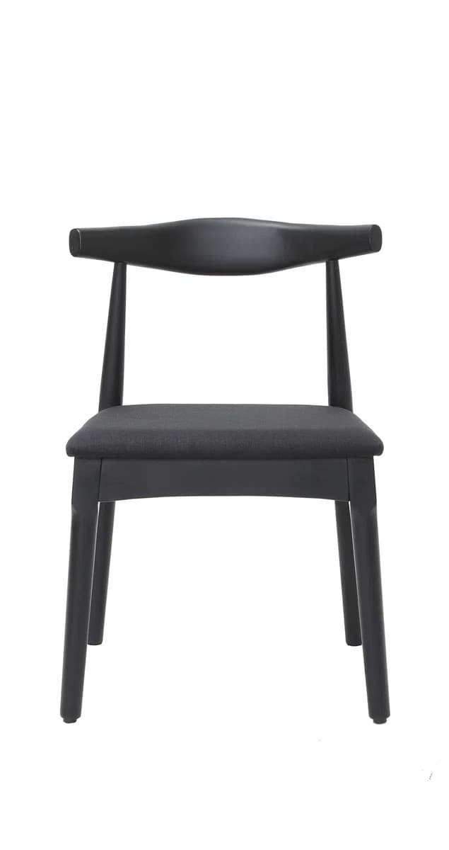 A black wooden chair with a curved backrest and a fabric-covered seat. The chair features four legs, and the backrest is designed with a prominent horizontal bar supported by two vertical spindles. — 3D model
