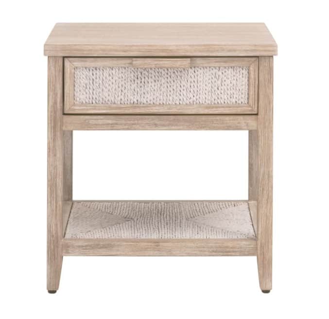 A light-colored wooden nightstand with a drawer and an open shelf. The drawer front and the shelf in… — 3D model