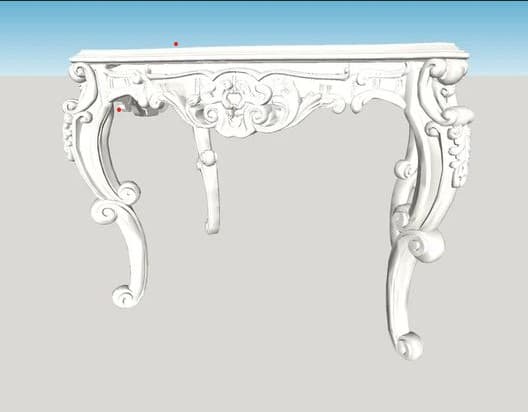 An ornate console table featuring extensive Baroque and Rococo-inspired carvings, presented in a monochrome white finish. The table has a serpentine-shaped tabletop with a scalloped edge and stands on four elaborate cabriole legs, richly adorned with acanthus leaves and scrollwork. The apron connecting the legs is also heavily carved with intricate floral and scroll motifs, characteristic of 18th-century European design. — 3D model
