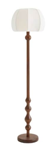 A floor lamp featuring a turned wooden base and a distinctive pleated fabric shade. The shade is sha… — free STL 3D model