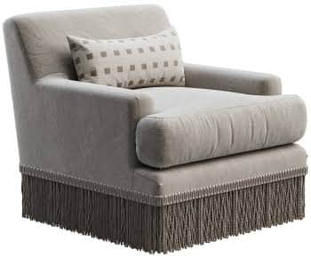 A modern upholstered armchair, featuring plush, rounded arms and backrest, a distinctive rolled fron… — 3D model