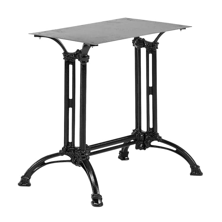 A black metal table base with a rectangular top mounting plate. The base features two vertical, rect… — 3D model