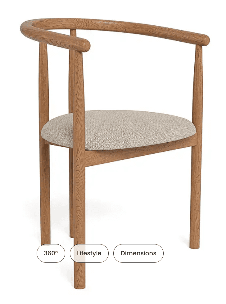 A wooden armchair with a curved backrest that extends into armrests. The seat is upholstered in a te… — 3D model