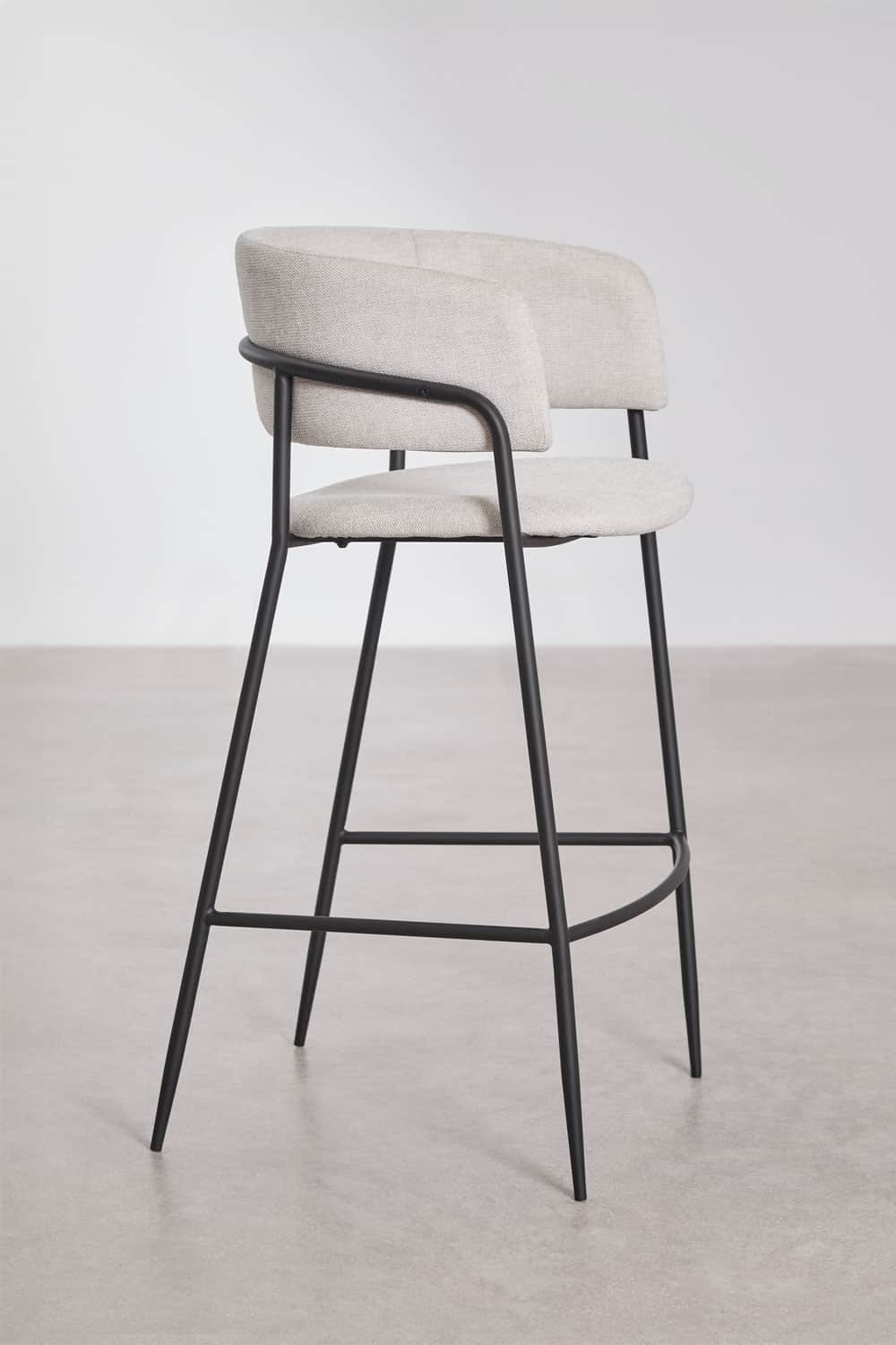 A modern bar stool featuring a light gray upholstered seat and a wraparound backrest that seamlessly… — free SKP 3D model