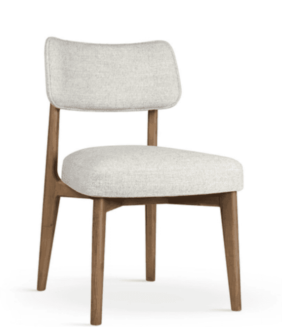 A modern dining chair featuring a light beige upholstered seat and a slightly curved, upholstered ba… — 3D model