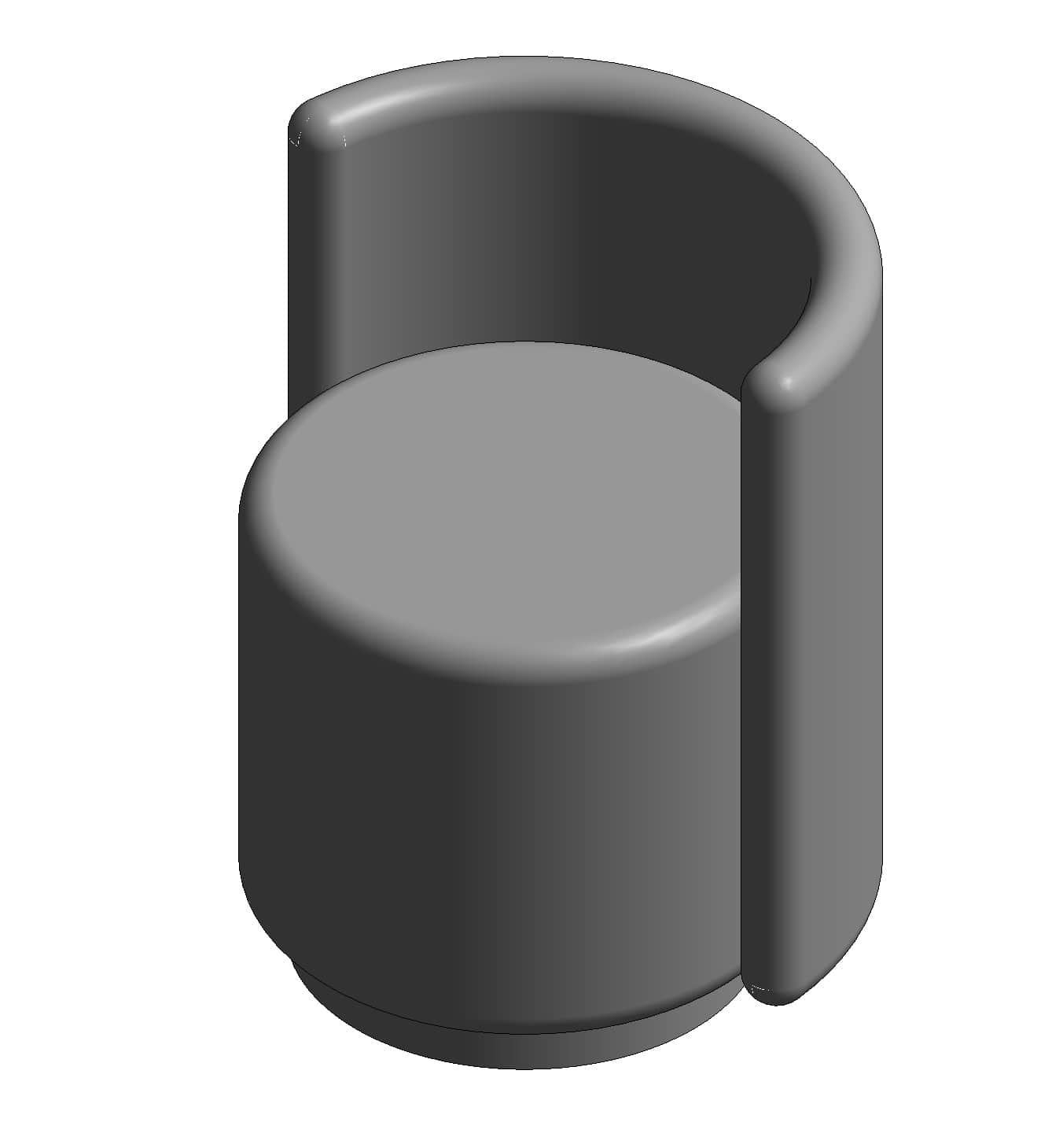 A modern, armless accent chair with a cylindrical base and a curved, open-front backrest. The seat i… — free STL 3D model