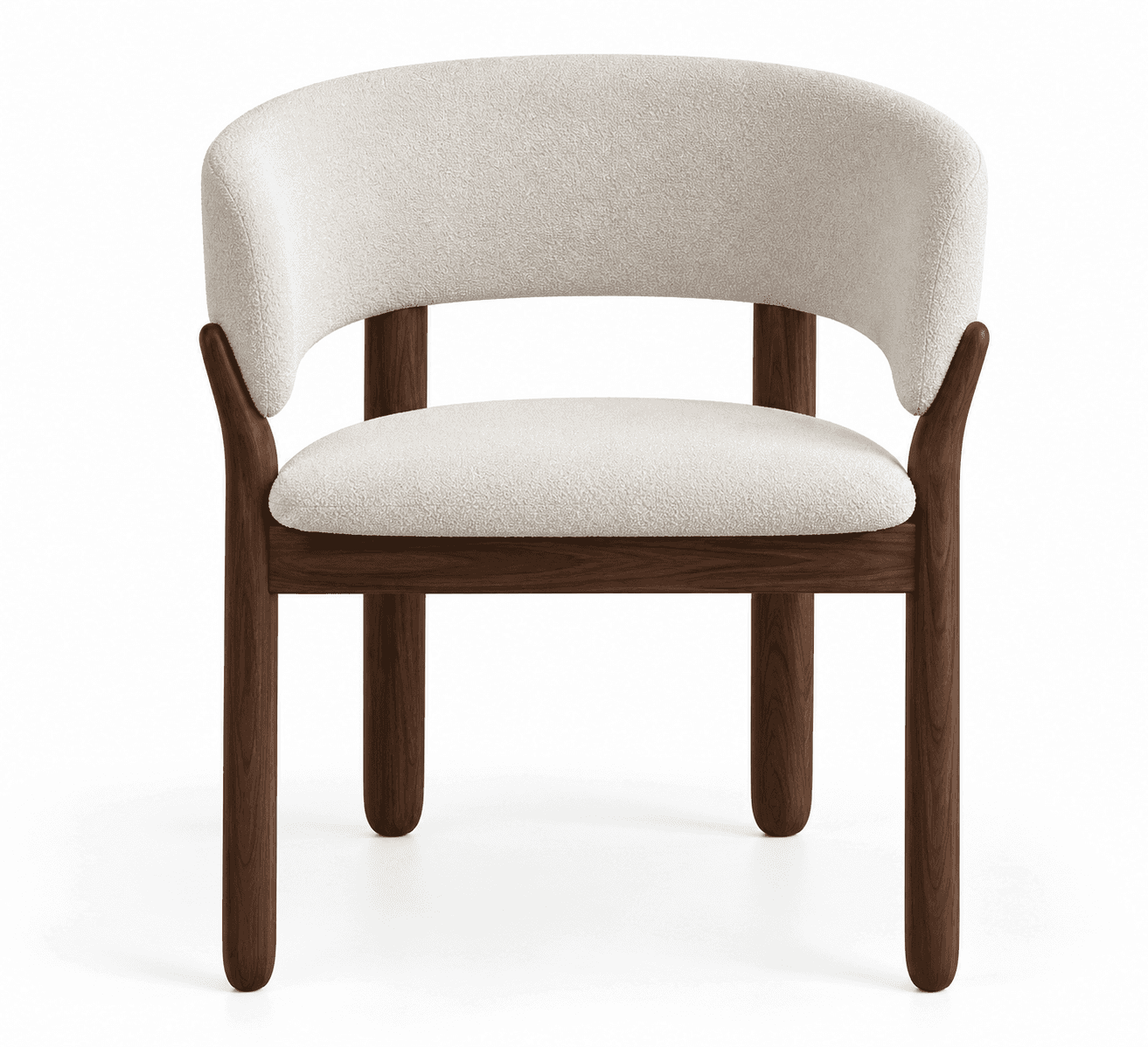 A contemporary armchair featuring a dark wood frame and light, textured fabric upholstery. The chair… — free STL 3D model