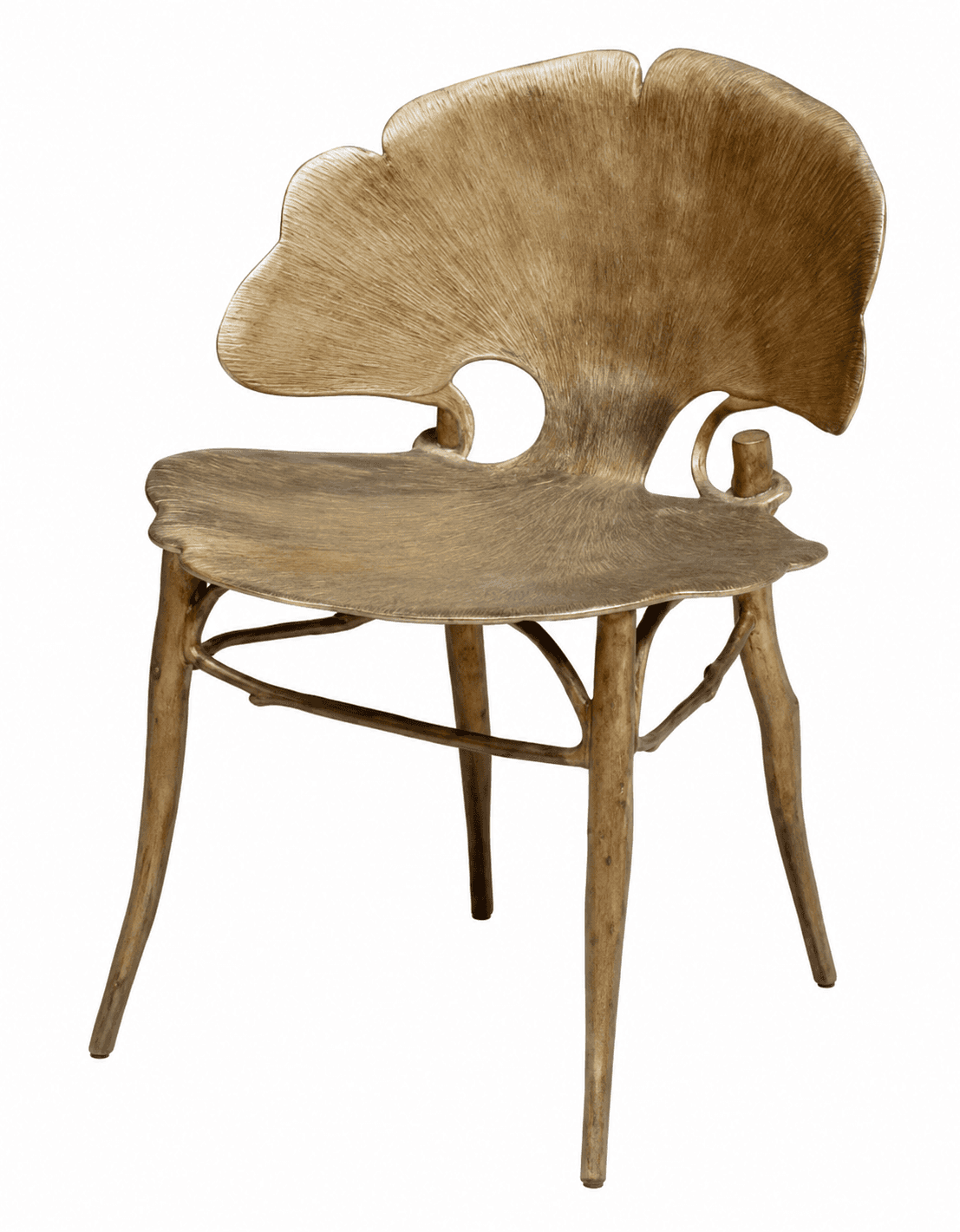A highly stylized accent chair featuring a backrest and seat designed to resemble a ginkgo leaf, wit… — free BLEND 3D model