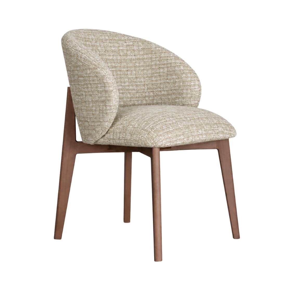 An upholstered dining chair featuring a gracefully curved backrest that seamlessly transitions into… — 3D model