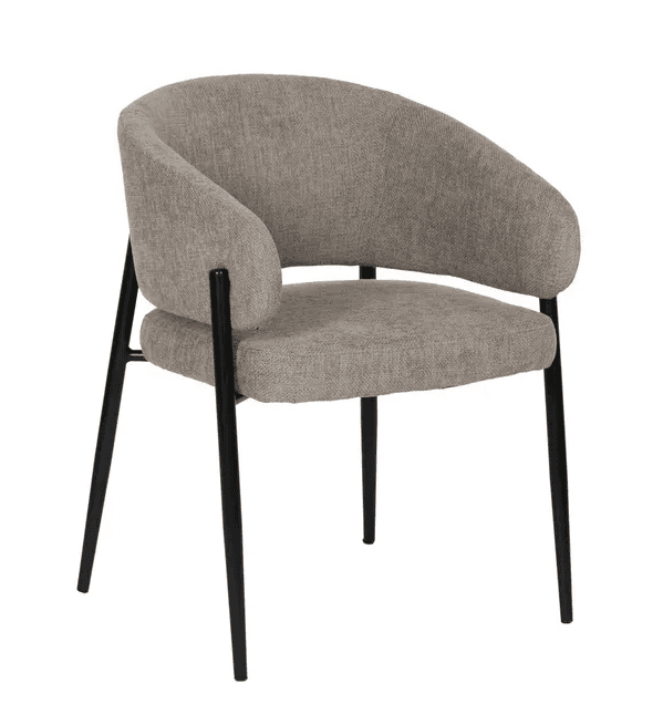 A contemporary armchair with a curved backrest and upholstered seat, supported by four slender black metal legs. The upholstery features a subtle textured weave. — 3D model