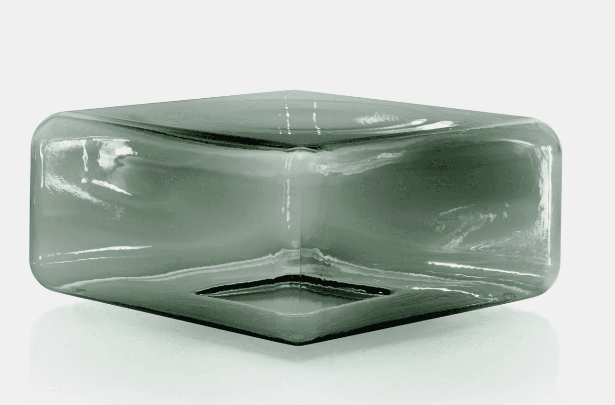 A modern rectangular vase crafted from smoked green glass, featuring softly rounded corners and a th… — 3D model