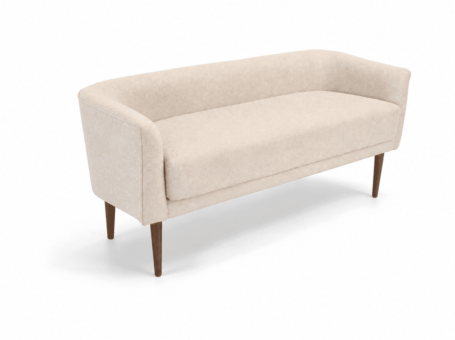 A compact, two-seater upholstered loveseat featuring a curved backrest and armrests, supported by fo… — 3D model