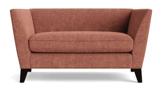 A compact two-seater loveseat upholstered in a textured russet-colored fabric, featuring integrated… — 3D model