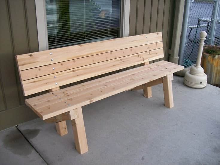 This is a simple, contemporary outdoor bench constructed from light-colored wooden slats and robust… — 3D model
