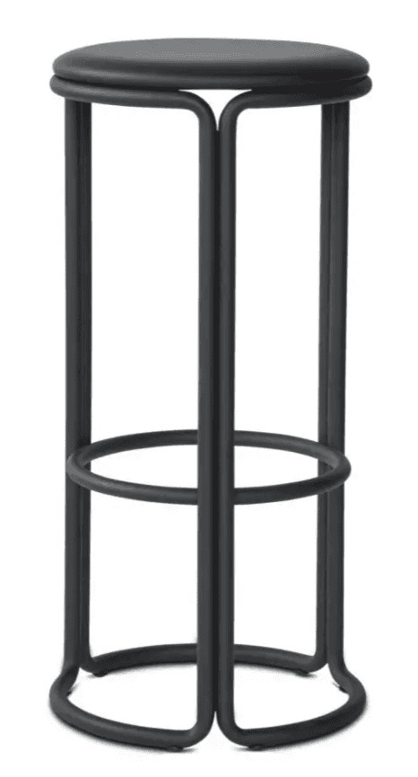 A modern bar stool featuring a round, padded seat atop a continuous tubular metal frame that forms t… — free SKP 3D model