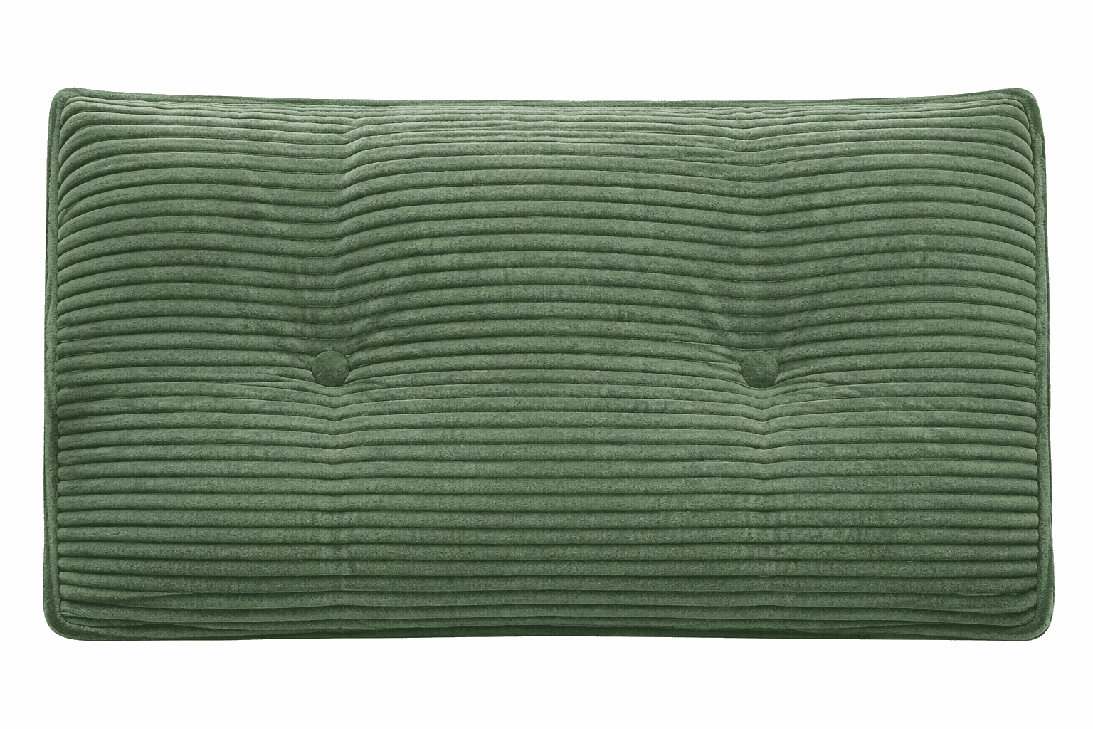 A rectangular green corduroy cushion, featuring a tufted surface on its top face and piped edges. Th… — free OBJ 3D model