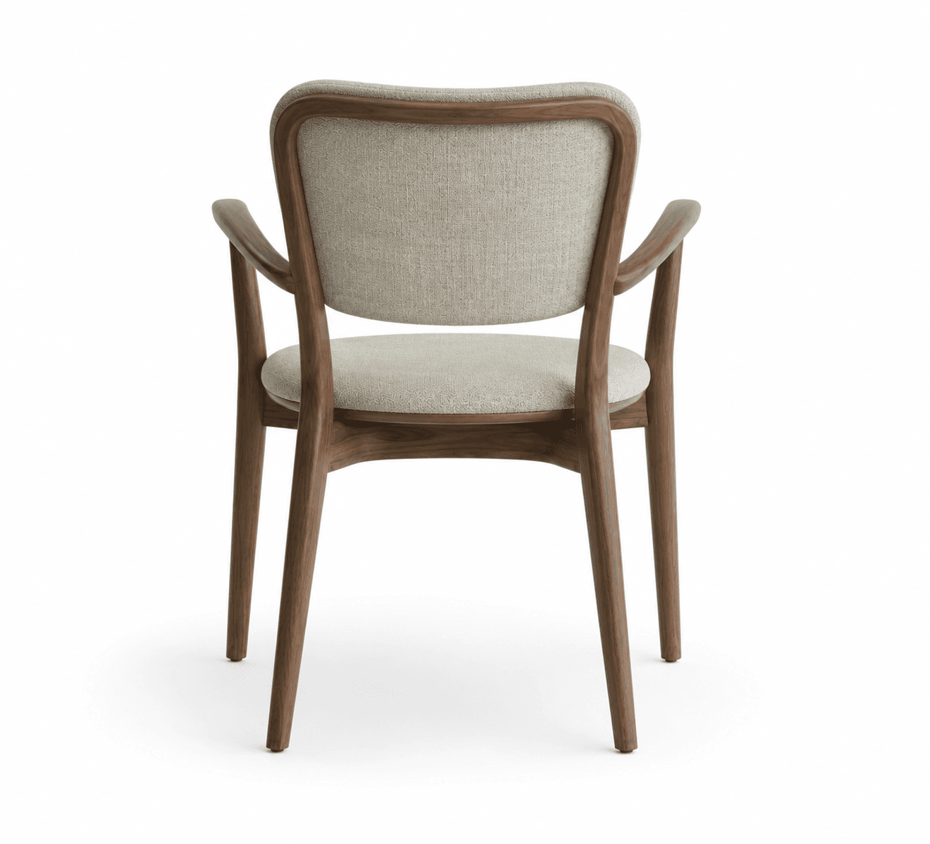 A contemporary wooden armchair with an upholstered seat and backrest, featuring a warm-toned wooden frame and light-colored fabric. — 3D model