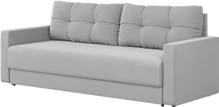 A contemporary three-seater sofa upholstered in light grey fabric, featuring a clean-lined design wi… — 3D model