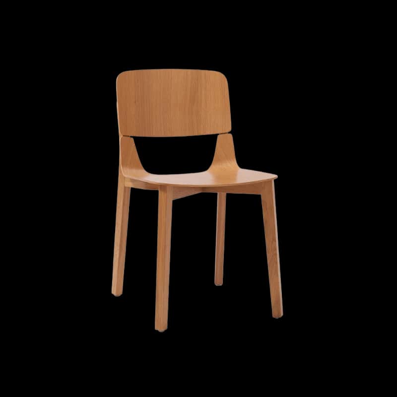 A modern dining chair constructed from light-toned bent plywood, featuring a contoured seat and a ge… — 3D model